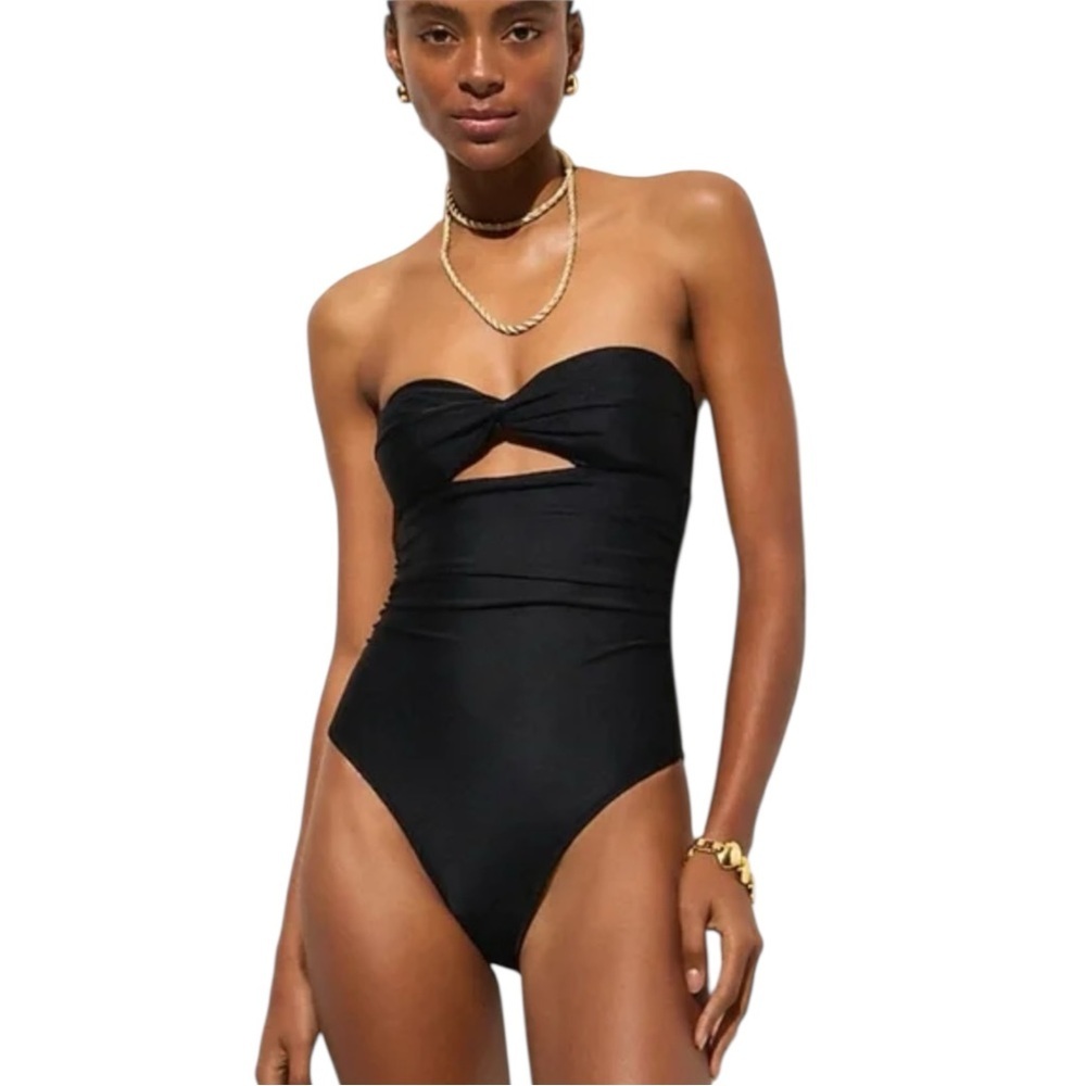 J. Crew Black Strapless Twist-Front One-Piece Swimsuit